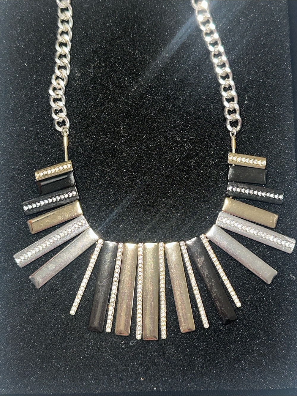 Nine West Mixed Metals Geometric Bar Bib Statement Necklace